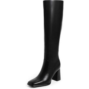 Women's Black Modatope Knee High Chunky Heel Square Toe Side Zipper Long boots